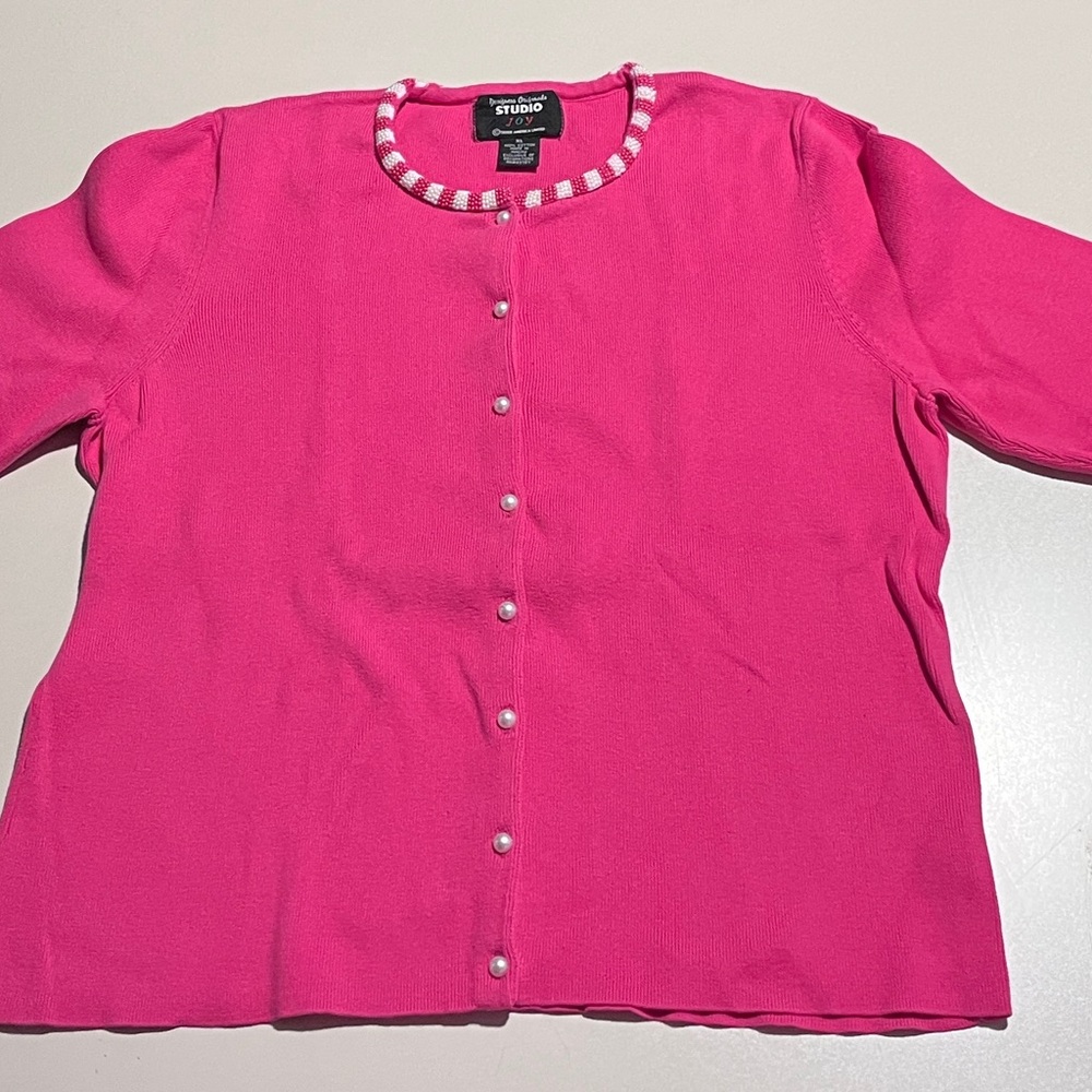 Fuchsia Cardigan with Pearl Accents XL